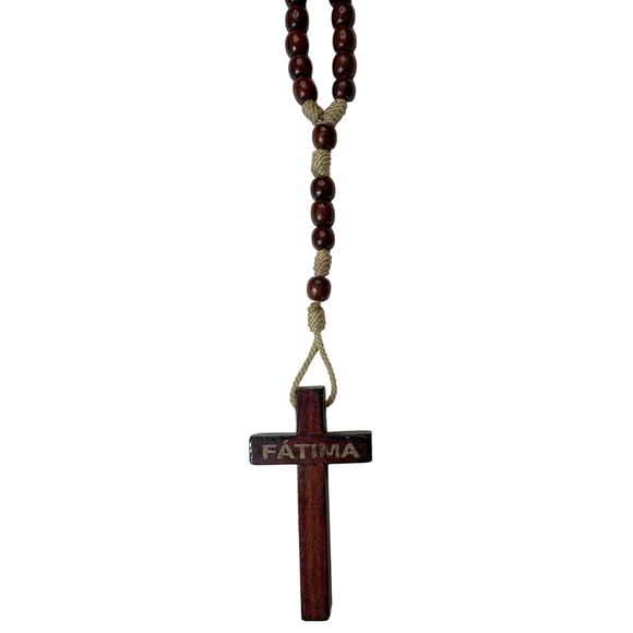 Handcrafted Wooden Rosary with "Fatiima" Carving – 40" Long Olive Wood Design vn - Picture 1 of 4